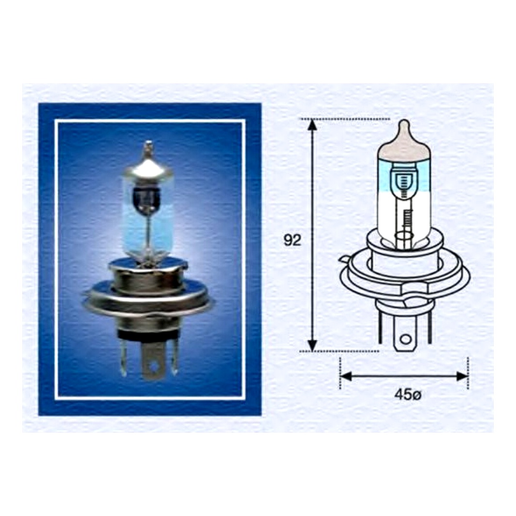Автолампа галогенова MAGNETI MARELLI H4 P43t 55W 12V прозора 002585100000 - zapix