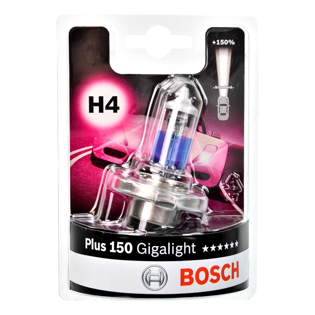 Автолампа галогенова BOSCH Gigalight Plus 150 H4 P43t 55W 12V прозоро-блакитна 1987301136 - zapix