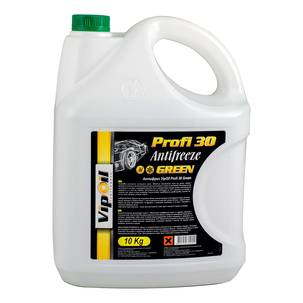 Готовий антифриз VIPOIL Profi 30 зелений G11 -24 °C 10 л (701394) - zapix