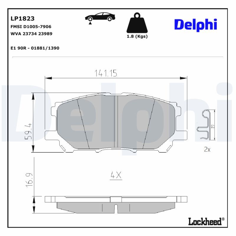 Гальмівні колодки дискові DELPHI LP1823