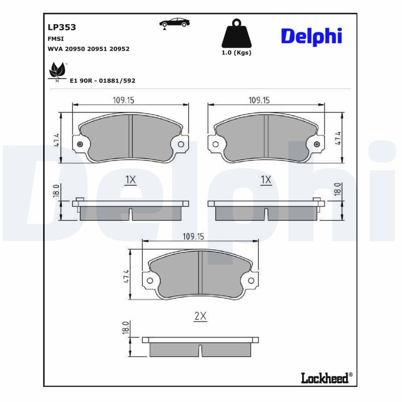 Гальмівні колодки дискові DELPHI LP353