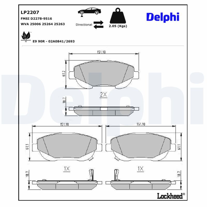 Тормозные колодки дисковые DELPHI LP2207