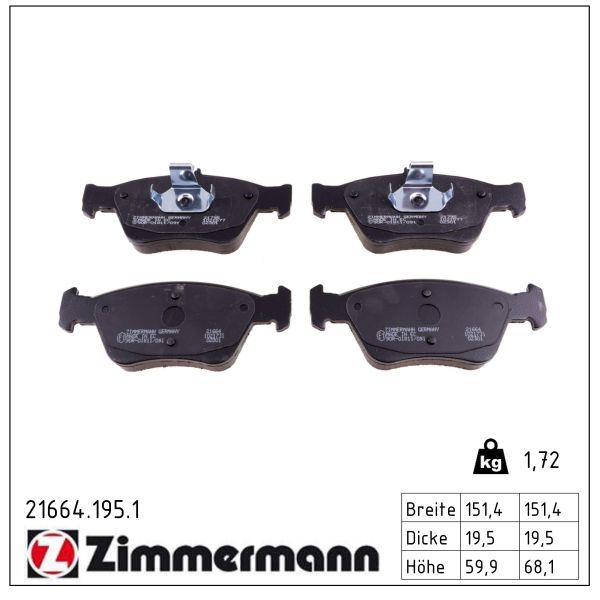 Гальмівні колодки дискові ZIMMERMANN 216641951 - zapix