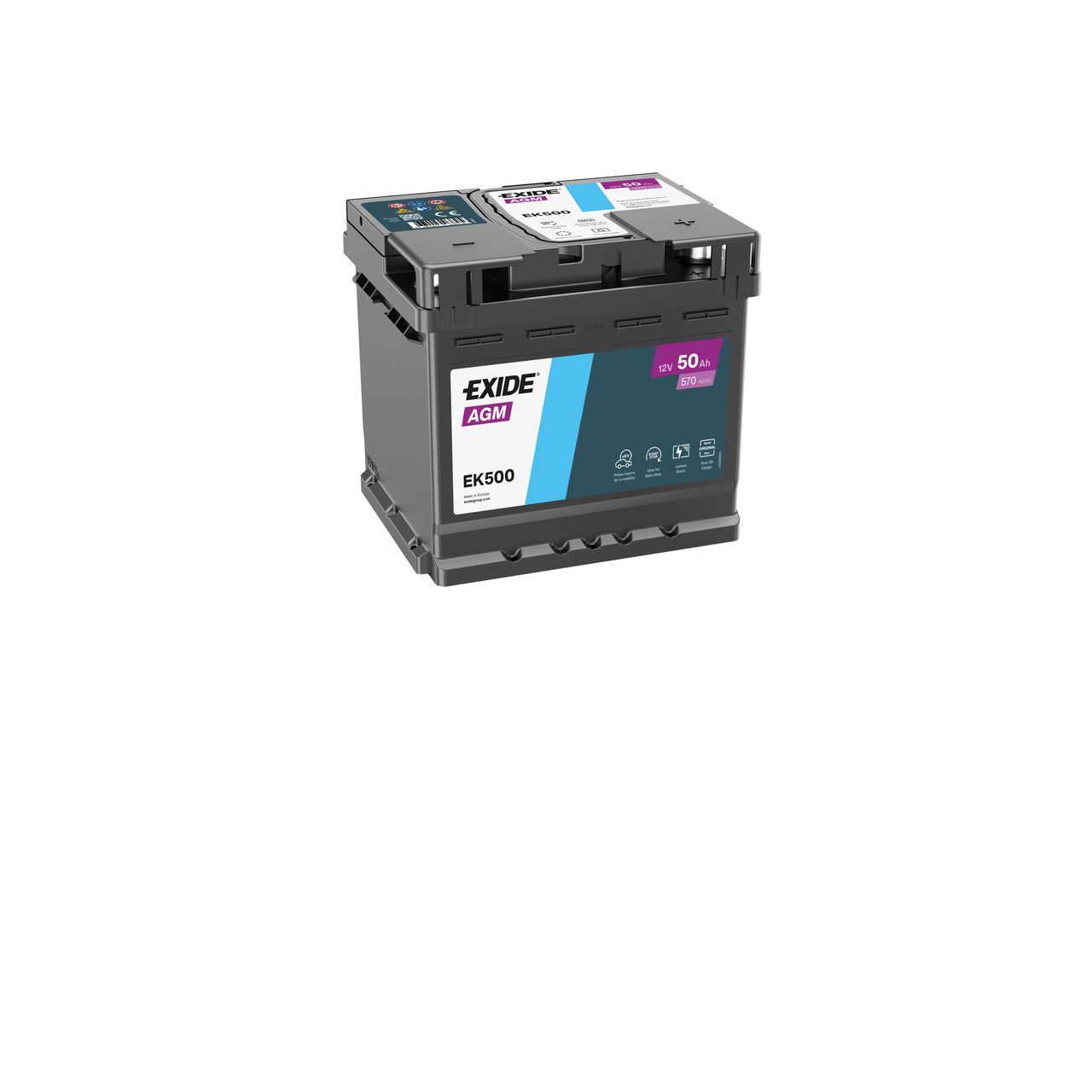 50 Ah/12V EXIDE AGM EK500 207x175x190 - zapix