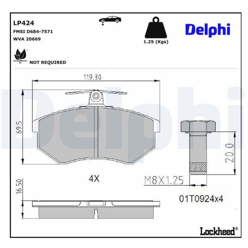 Тормозные колодки дисковые DELPHI LP424