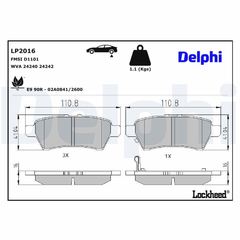 Тормозные колодки дисковые DELPHI LP2016