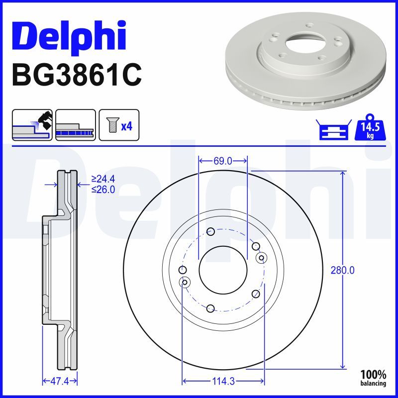 Гальмівний диск DELPHI BG3861C - zapix