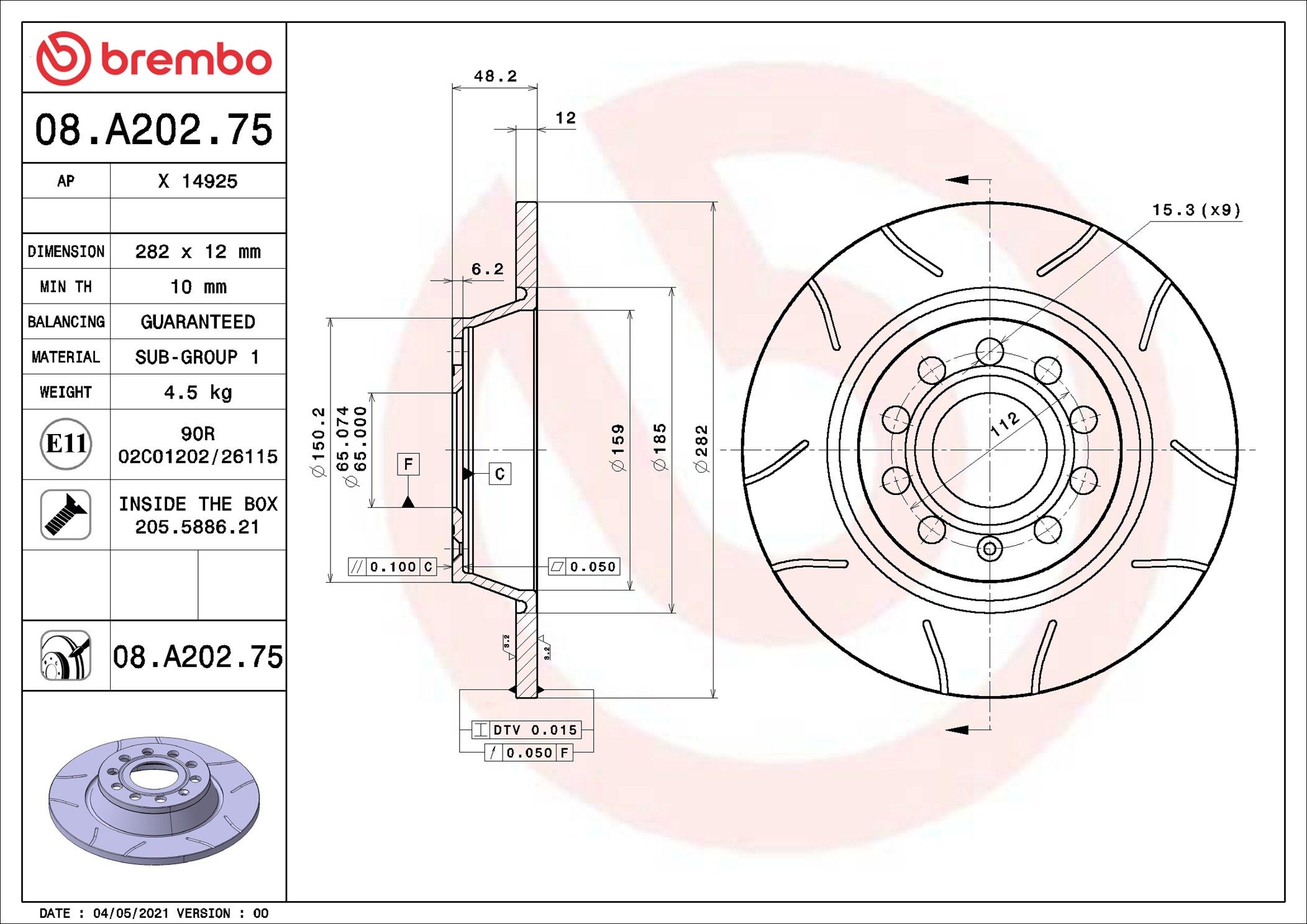 Гальмівний диск BREMBO 08A20275 - zapix