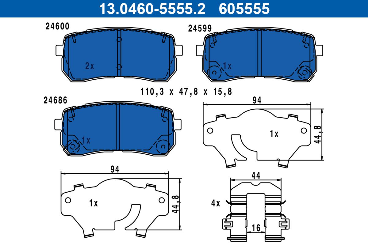 Гальмівні колодки дискові ATE 13046055552 - zapix