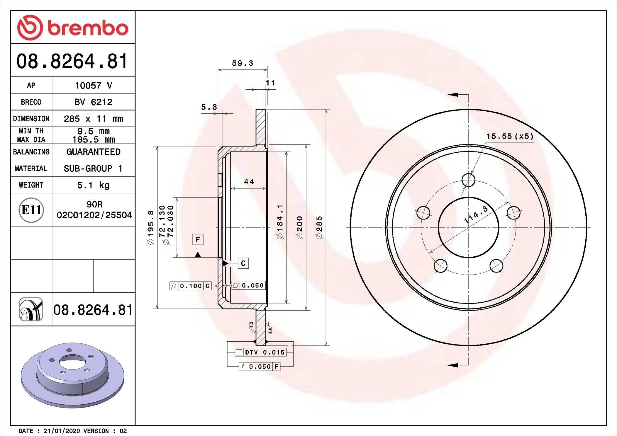 Гальмівний диск BREMBO 08826481 - zapix