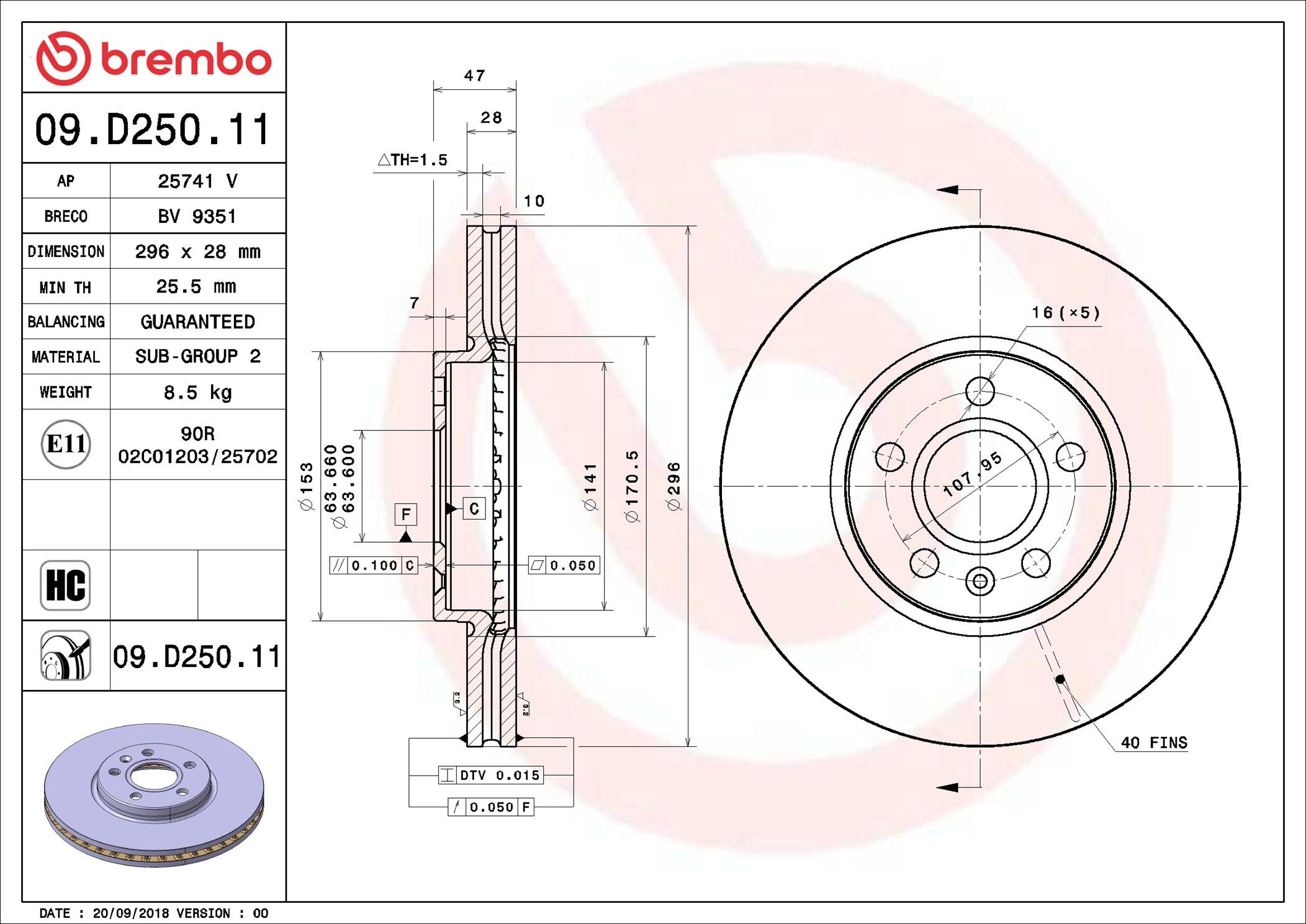 Гальмівний диск BREMBO 09D25011 - zapix