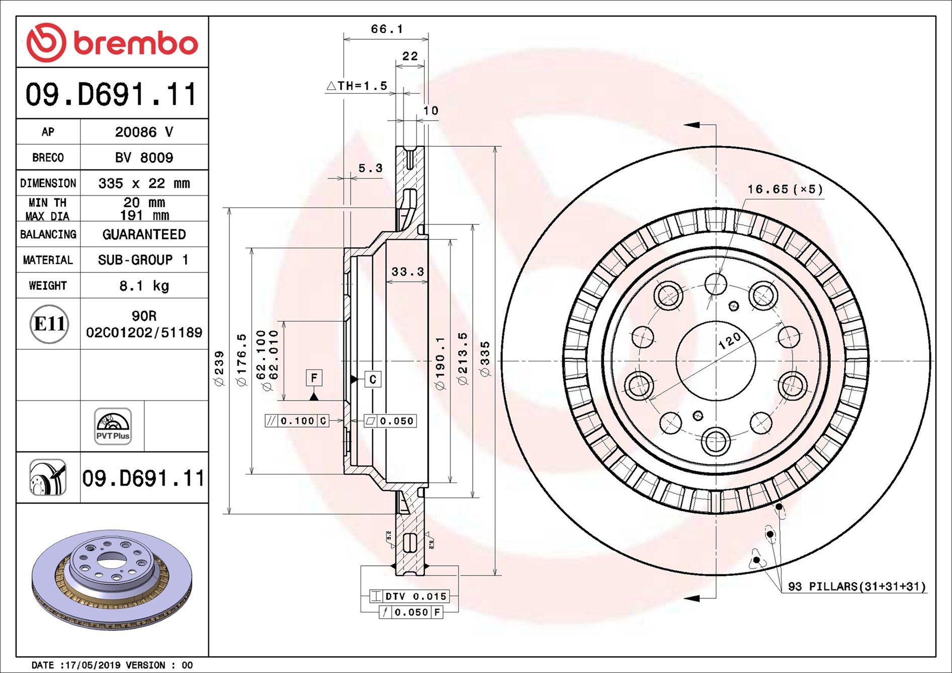 Гальмівний диск BREMBO 09D69111 - zapix