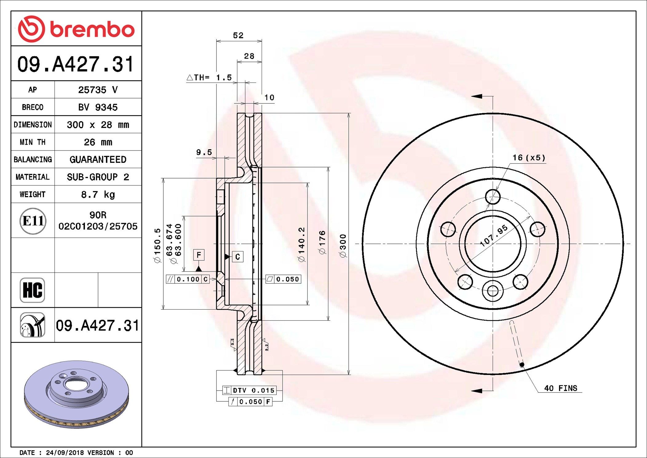 Гальмівний диск BREMBO 09A42731 - zapix