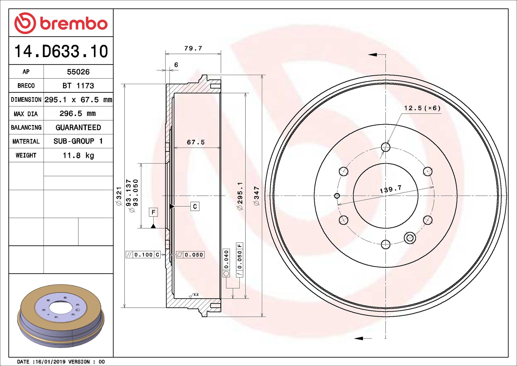 Гальмівний барабан BREMBO 14D63310 - zapix