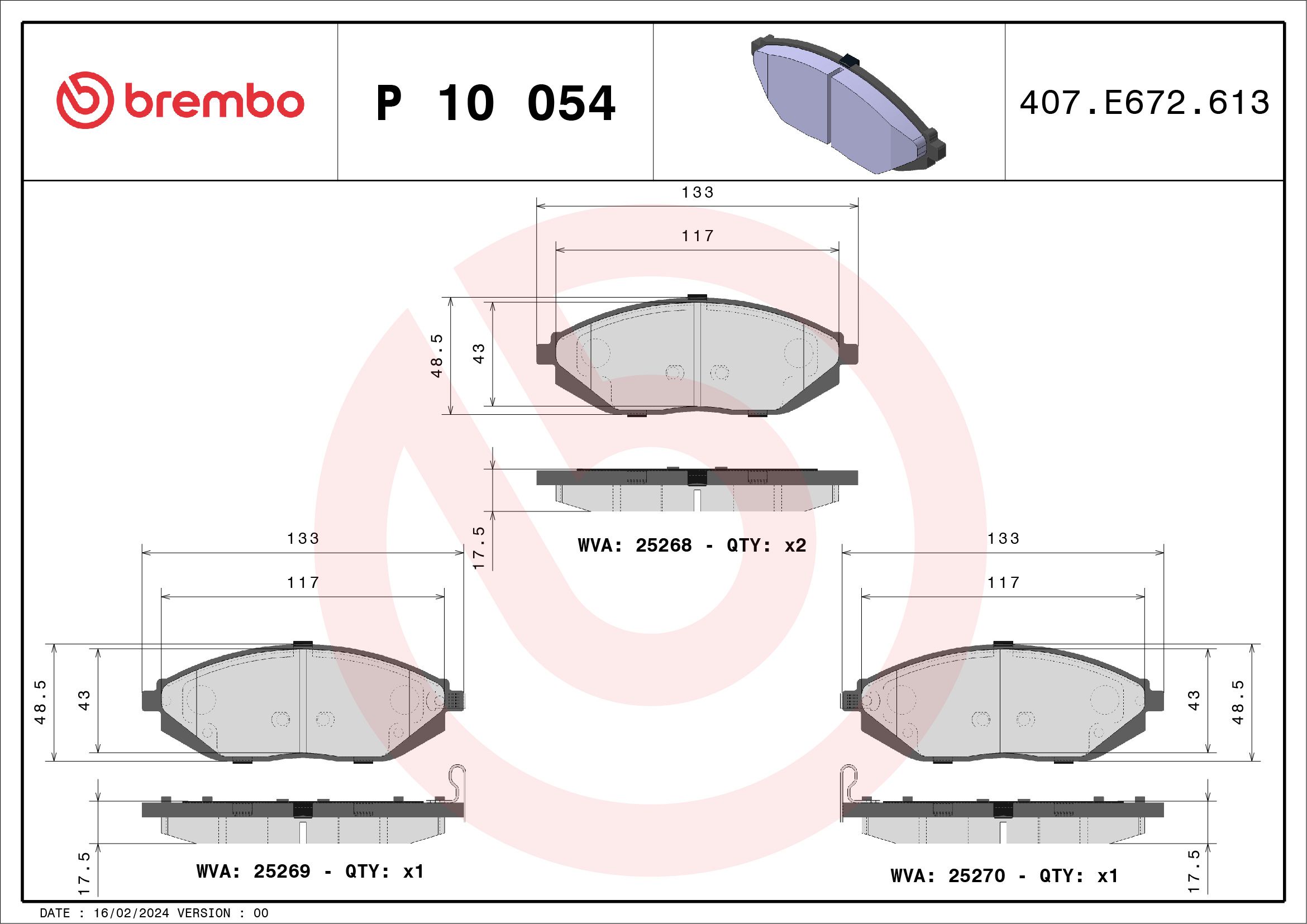 Гальмівні колодки дискові BREMBO P10054 - zapix