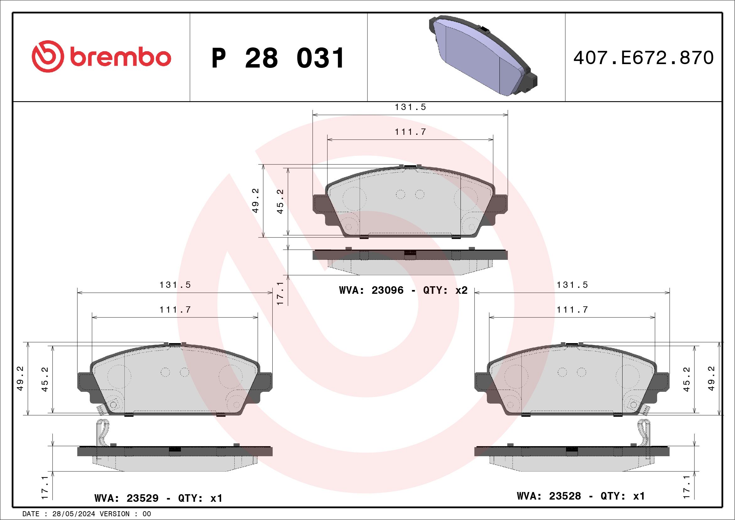 Гальмівні колодки дискові BREMBO P28031 - zapix