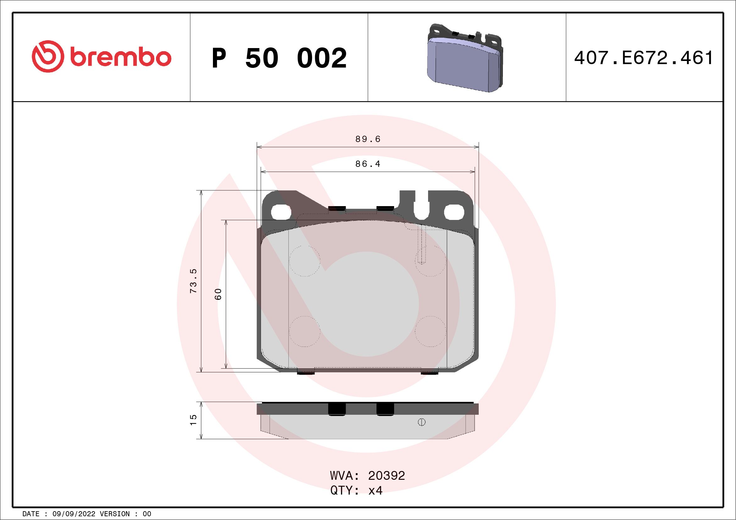 Гальмівні колодки дискові BREMBO P50002 - zapix