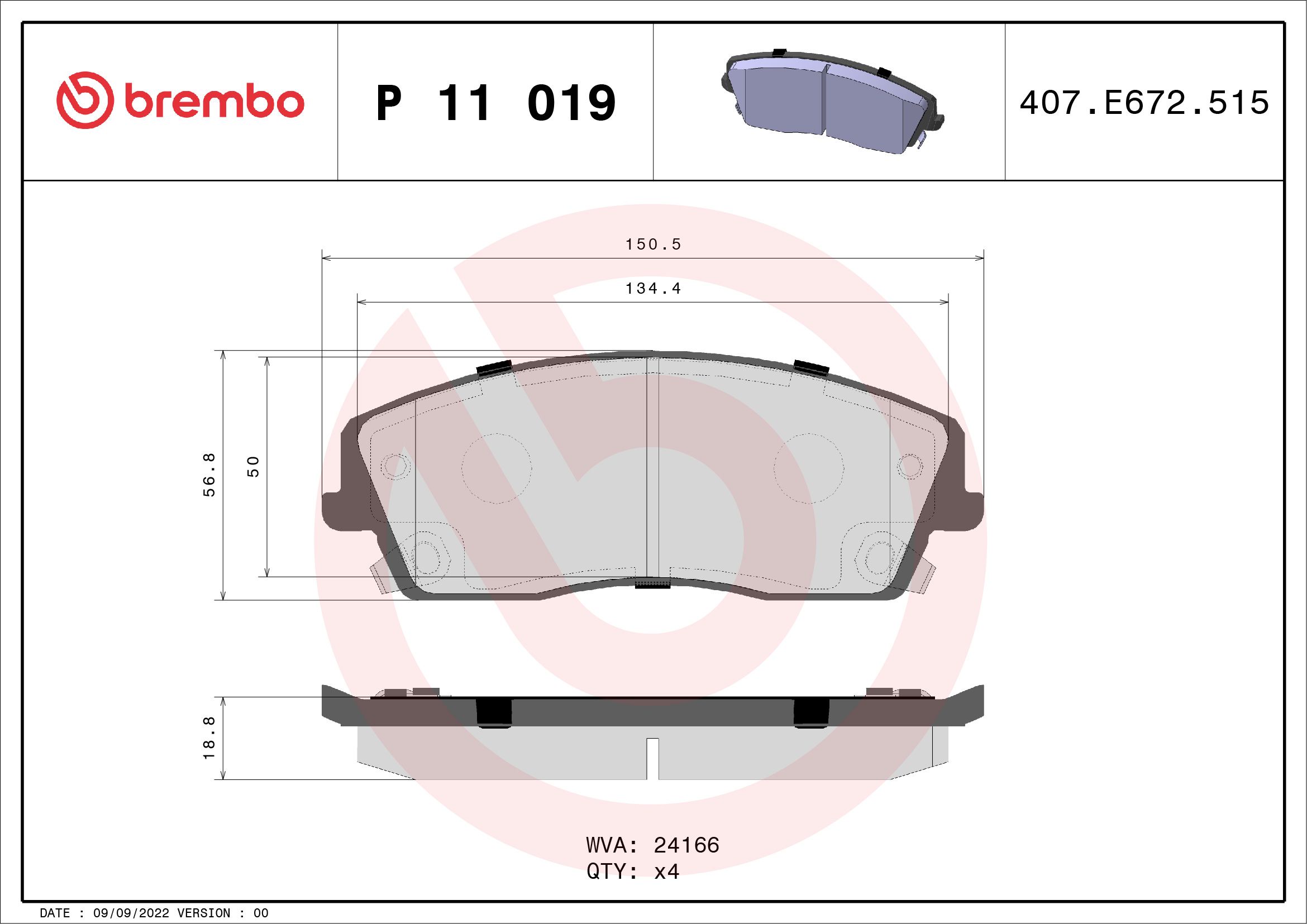 Гальмівні колодки дискові BREMBO P11019 - zapix