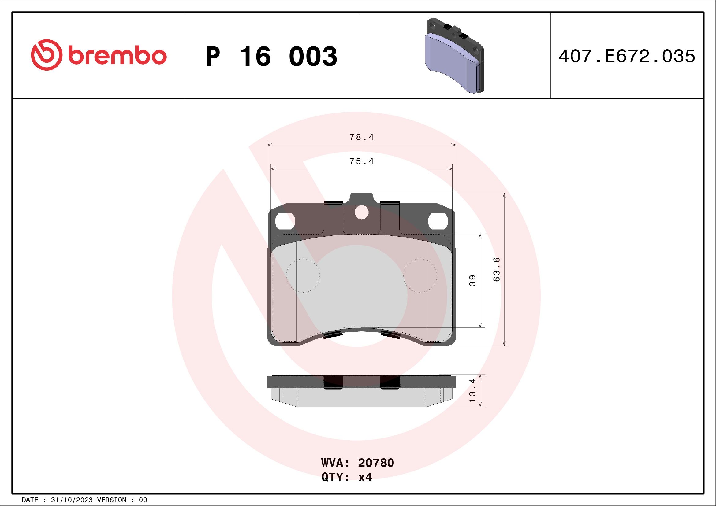 Гальмівні колодки дискові BREMBO P16003 - zapix