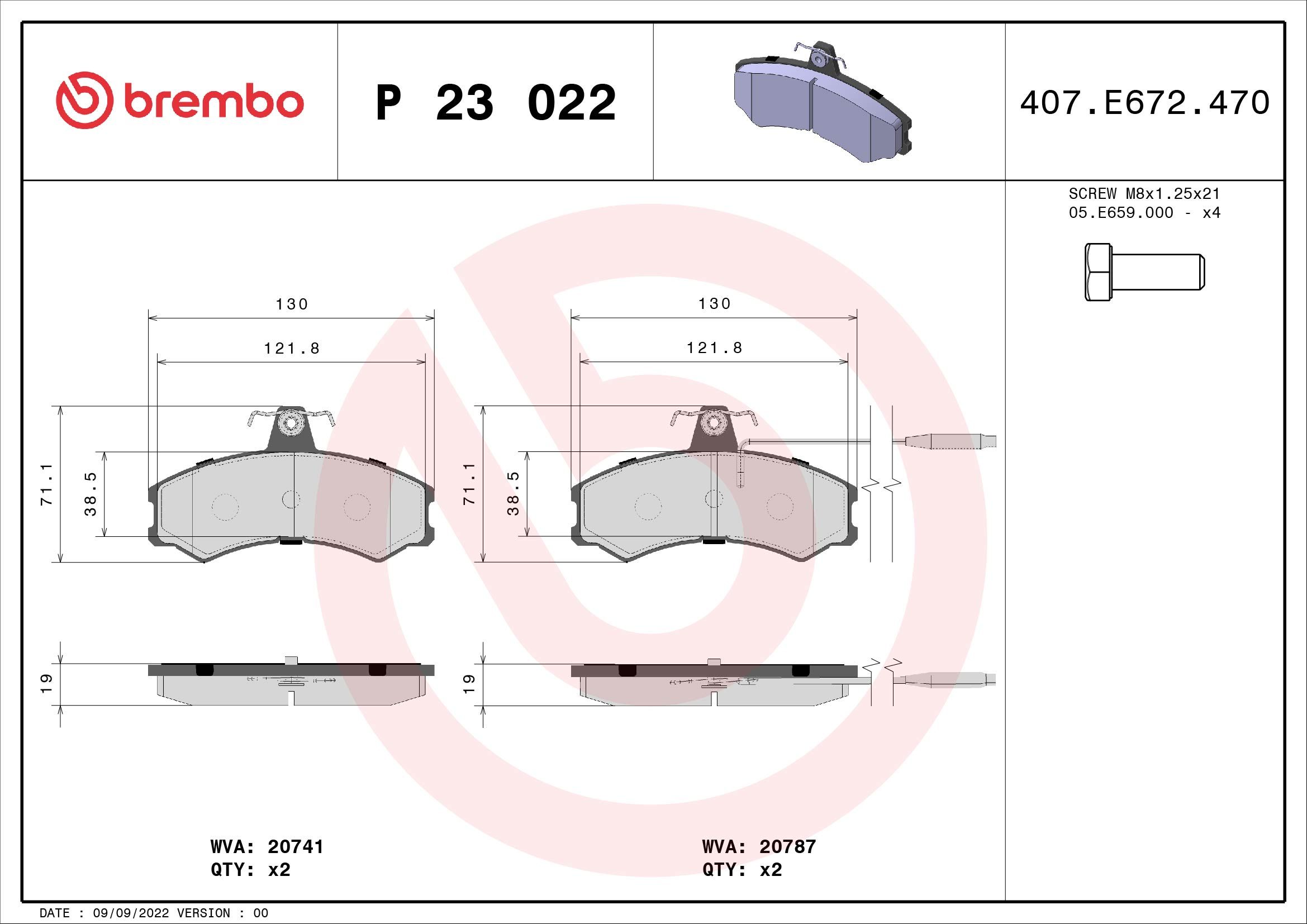 Гальмівні колодки дискові BREMBO P23022 - zapix
