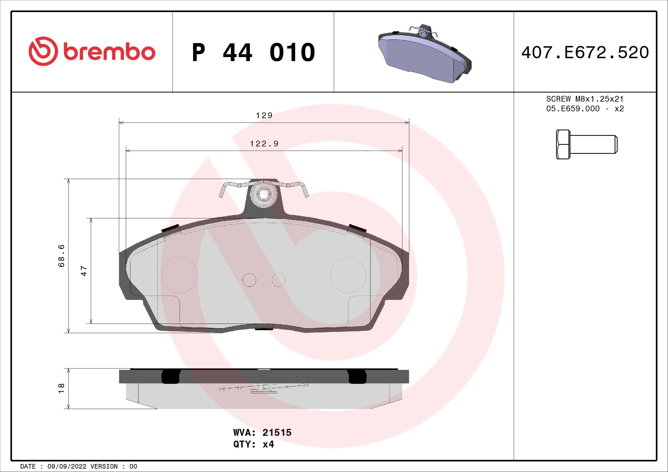 Гальмівні колодки дискові BREMBO P44010 - zapix