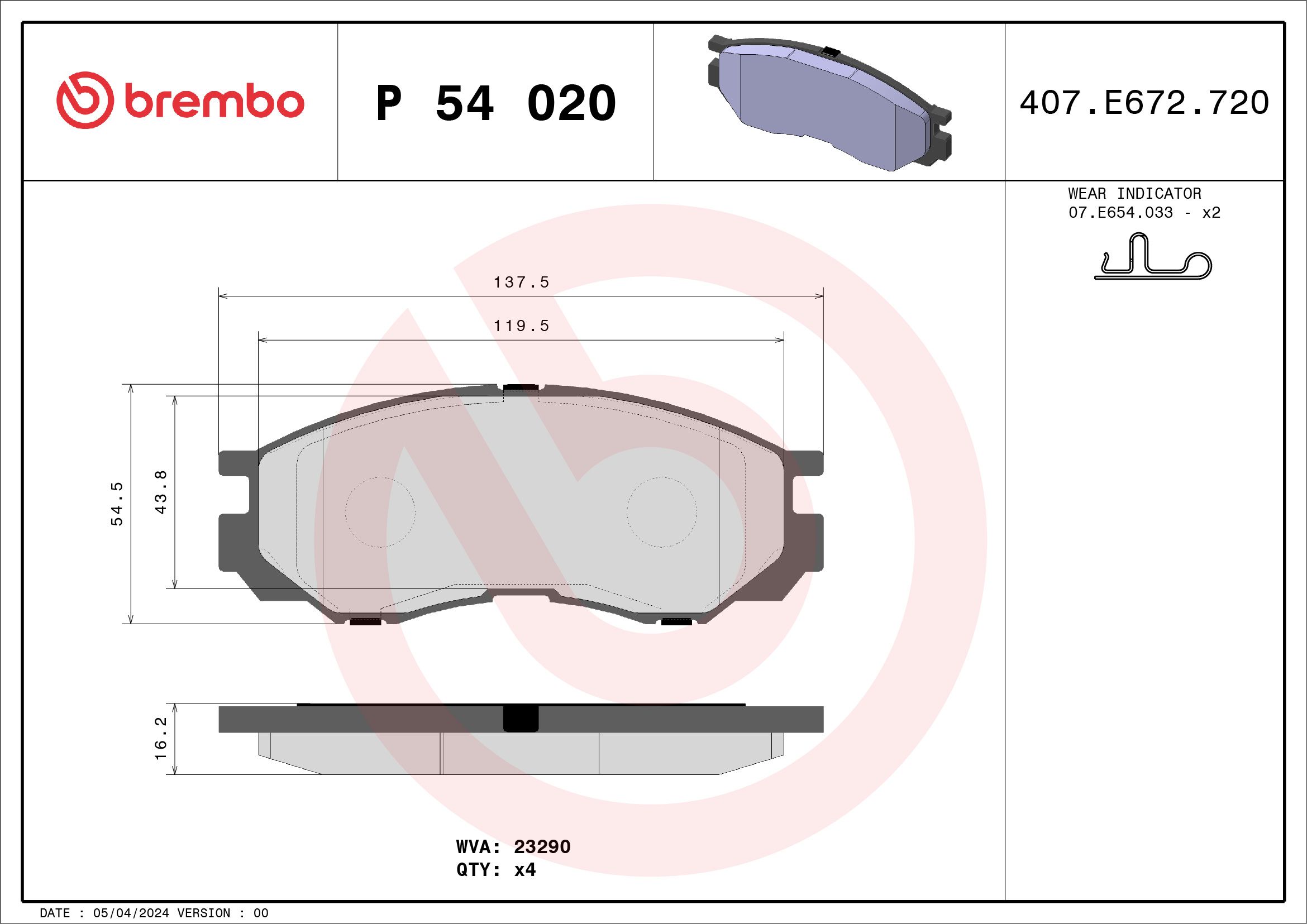 Гальмівні колодки дискові BREMBO P54020 - zapix
