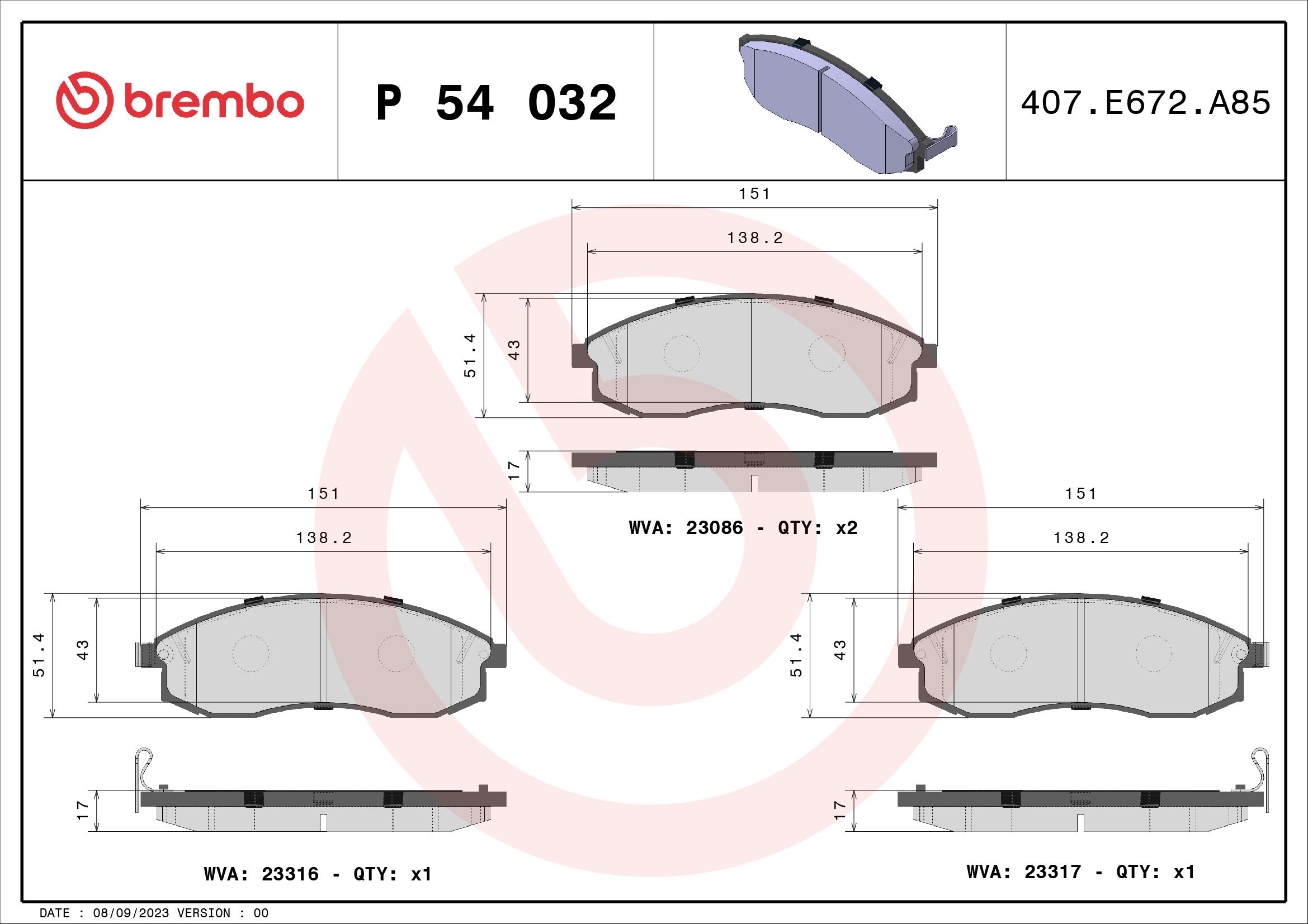 Гальмівні колодки дискові BREMBO P54032 - zapix