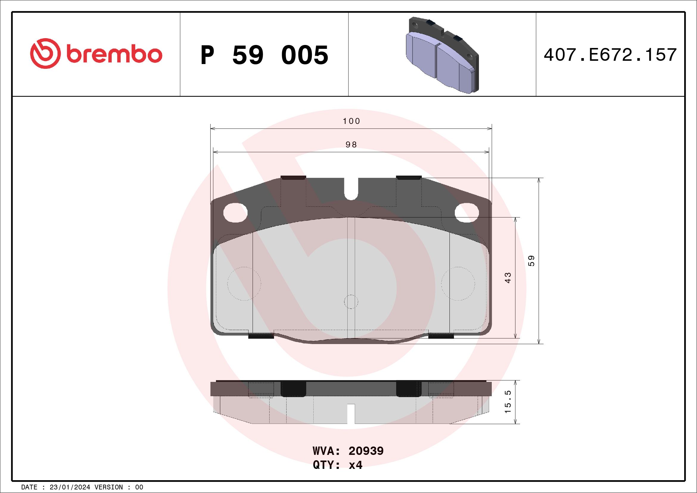 Гальмівні колодки дискові BREMBO P59005 - zapix