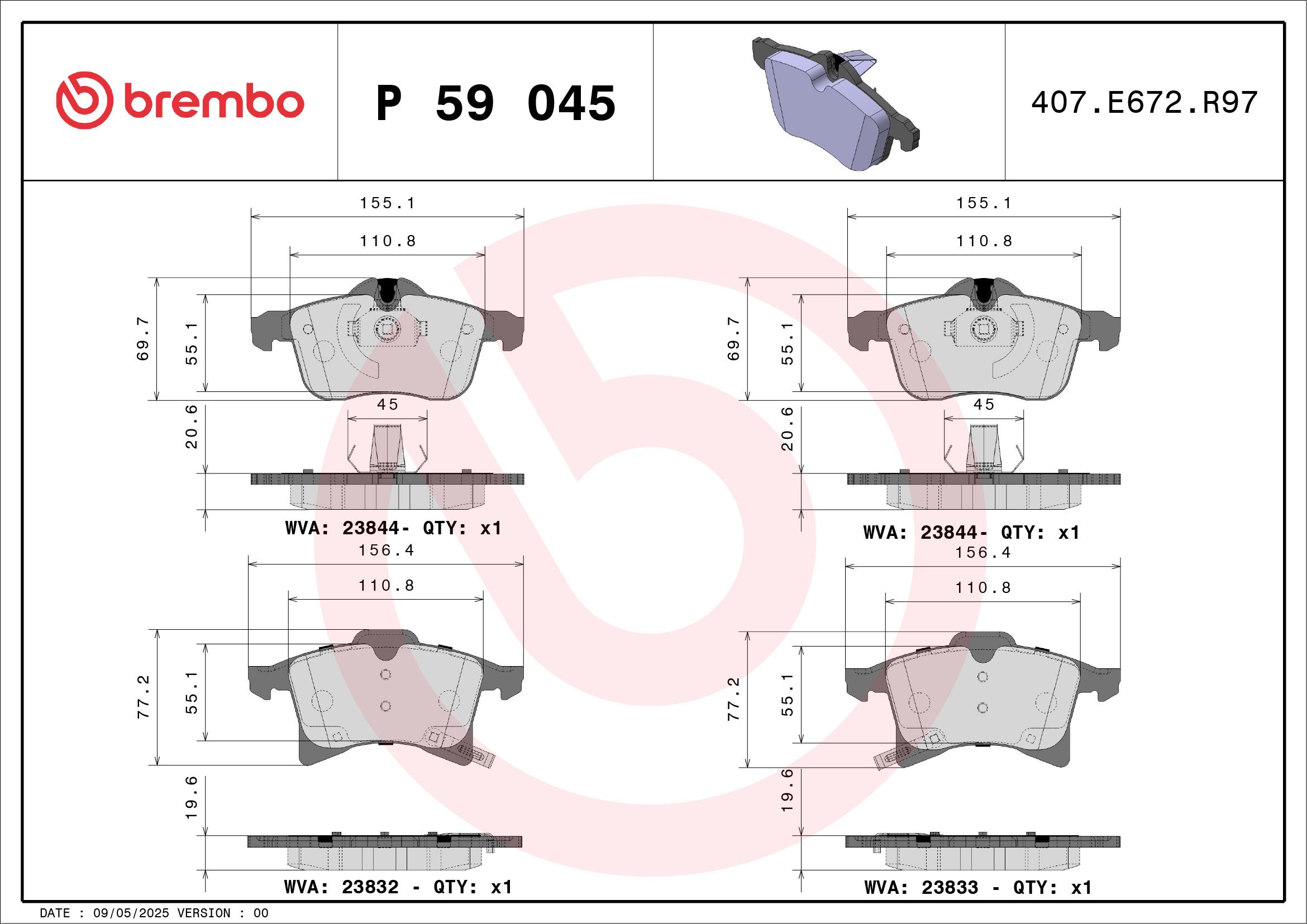 Гальмівні колодки дискові BREMBO P59045X - zapix