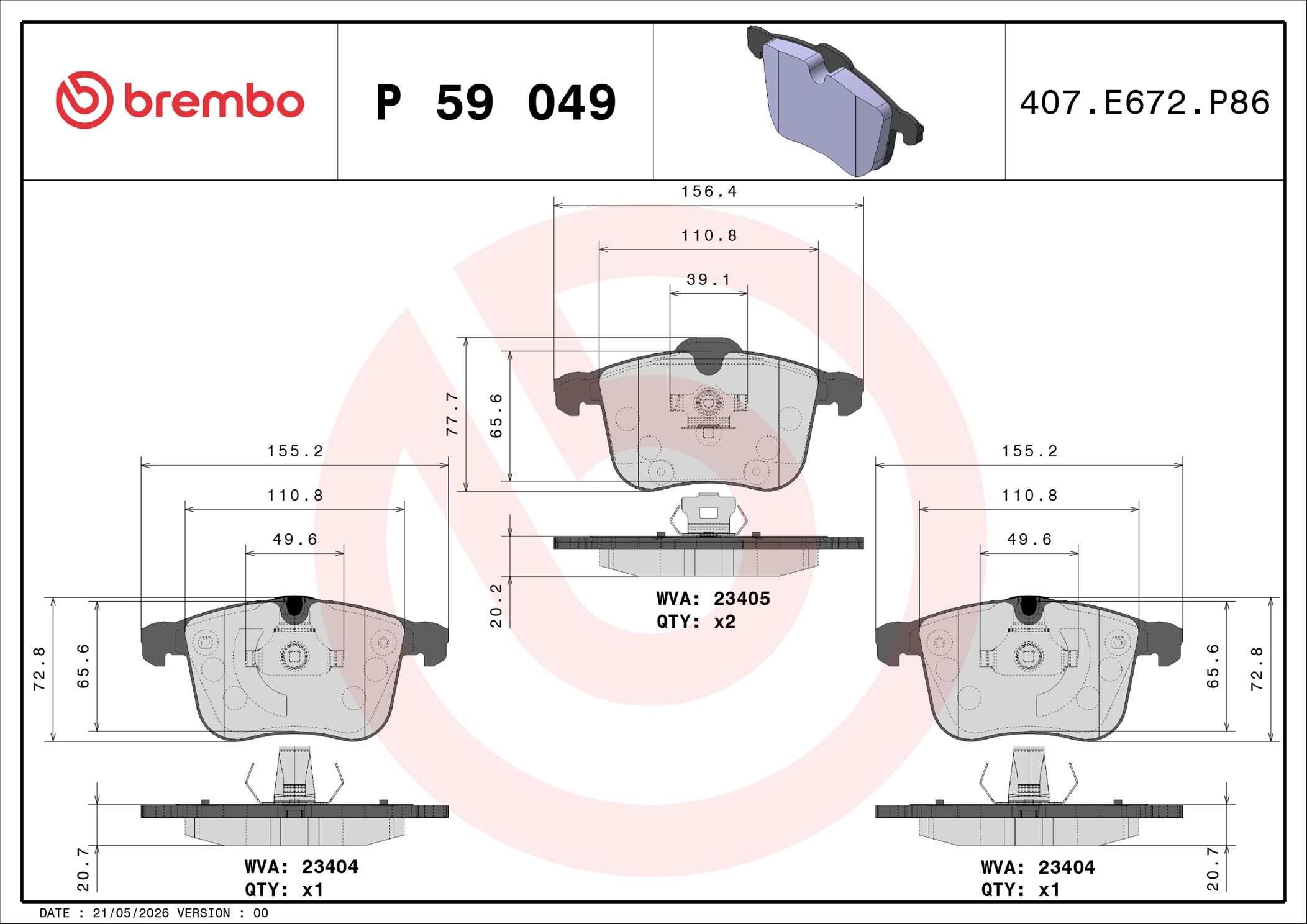 Гальмівні колодки дискові BREMBO P59049 - zapix