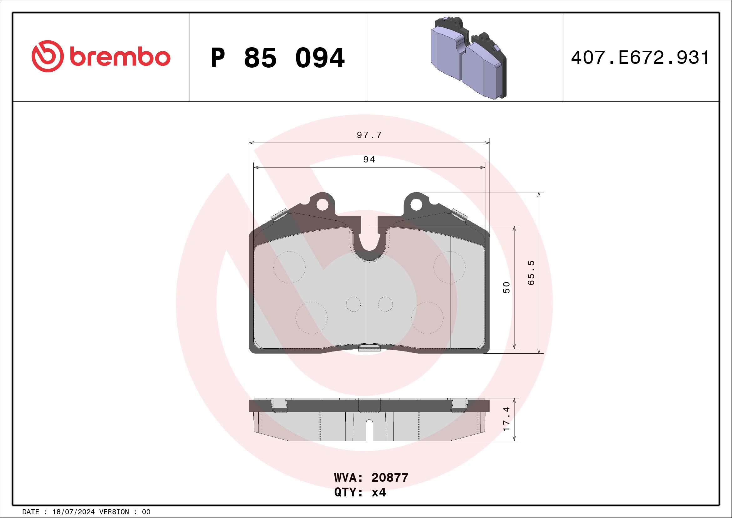 Гальмівні колодки дискові BREMBO P85094 - zapix