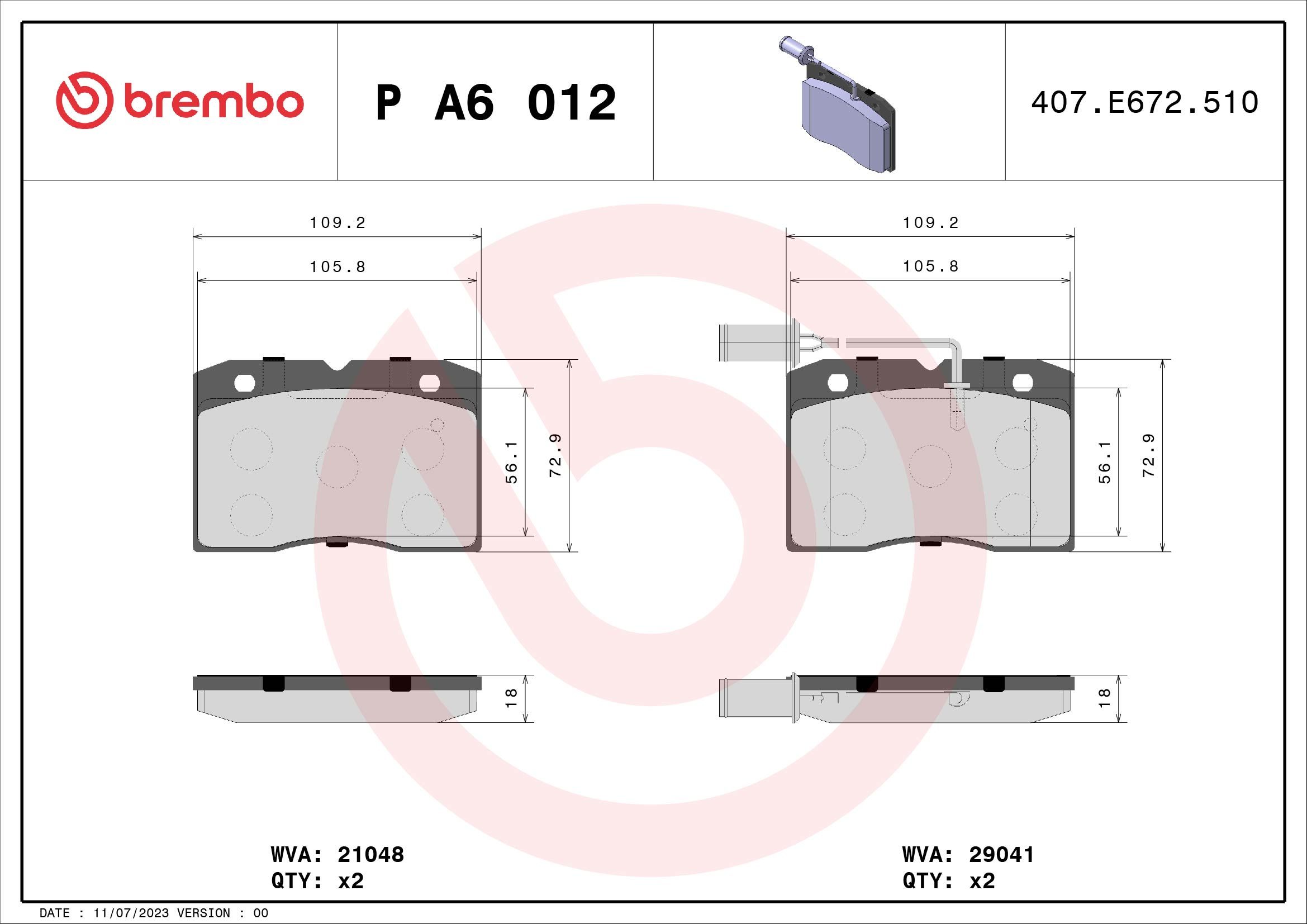 Гальмівні колодки дискові BREMBO PA6012 - zapix