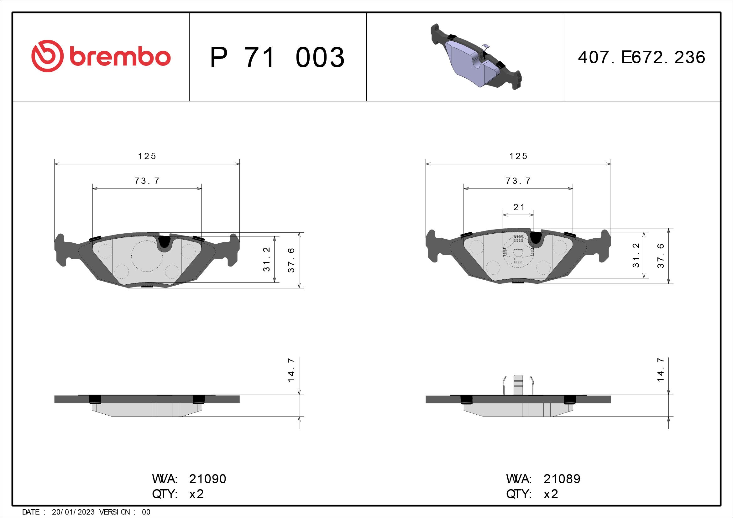 Гальмівні колодки дискові BREMBO P71003 - zapix