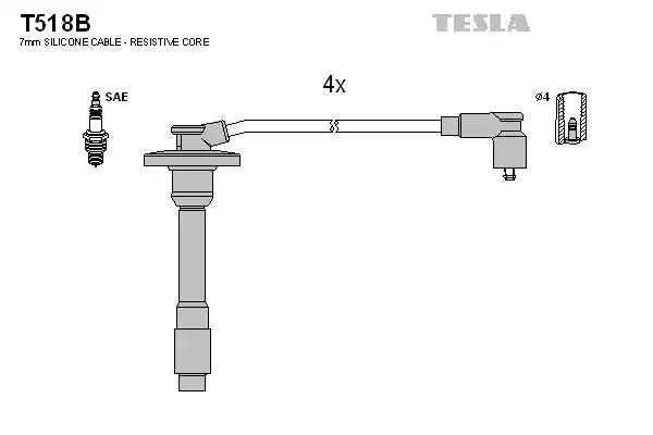 Провід високовольтний, комплект Toyota Avensis (97-00) 1.6, 1.8i (T518B) TESLA BLATNA