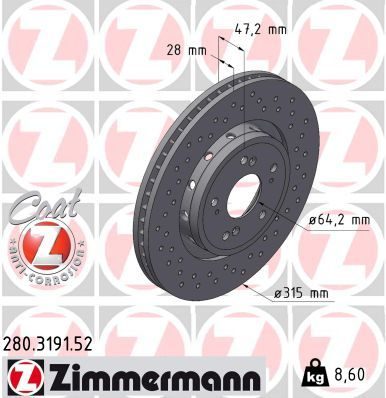Гальмівний диск ZIMMERMANN 280319152 - zapix