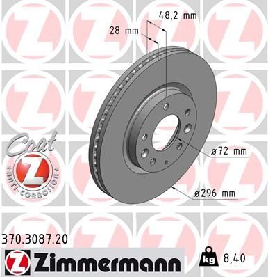 Гальмівний диск ZIMMERMANN 370308720 - zapix