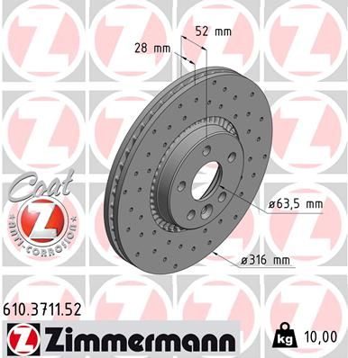 Гальмівний диск ZIMMERMANN 610371152 - zapix