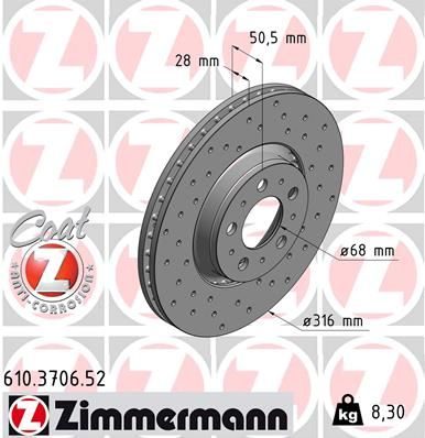 Гальмівний диск ZIMMERMANN 610370652 - zapix