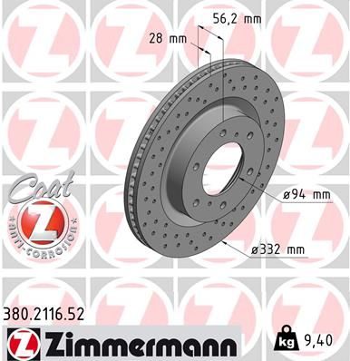 Гальмівний диск ZIMMERMANN 380211652 - zapix