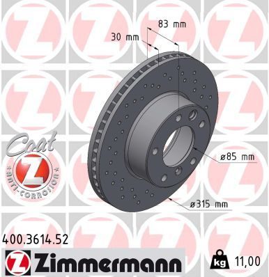 Гальмівний диск ZIMMERMANN 400361452 - zapix