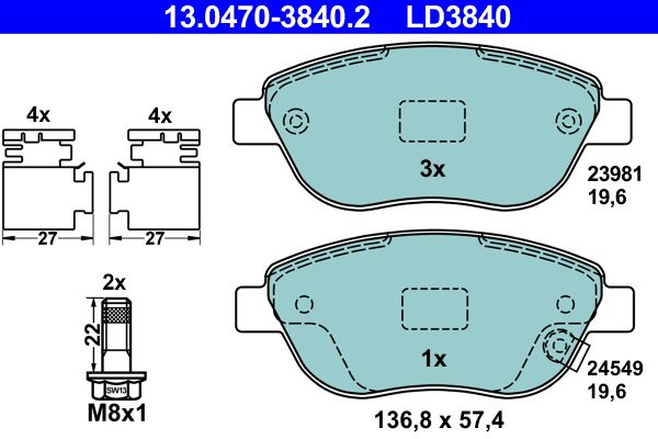 Гальмівні колодки дискові ATE 13047038402 - zapix