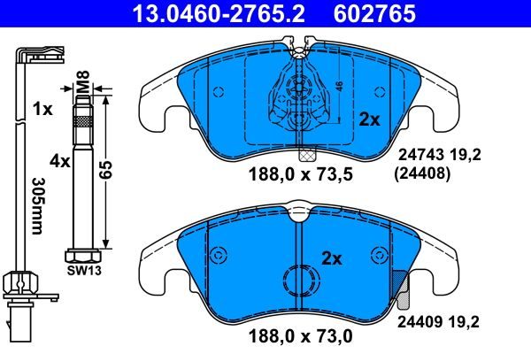 Гальмівні колодки дискові ATE 13046027652 - zapix