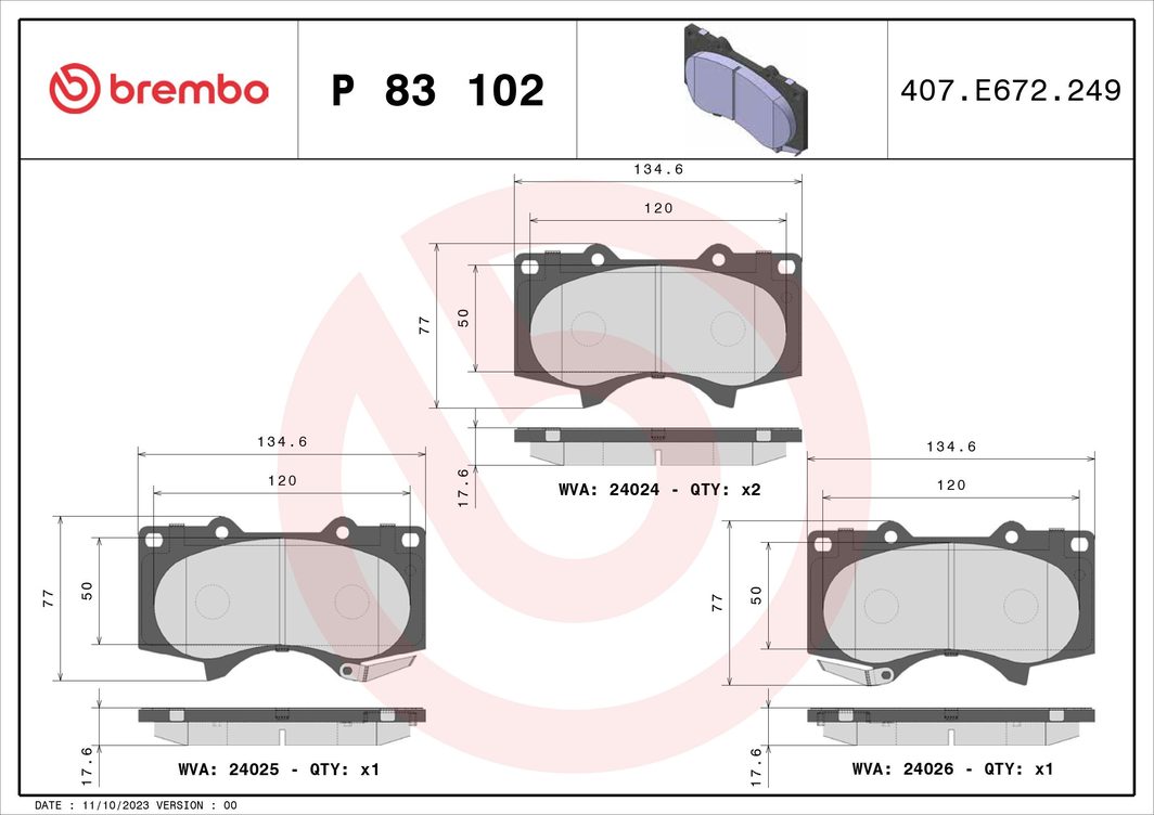 Гальмівні колодки дискові BREMBO P83102 - zapix