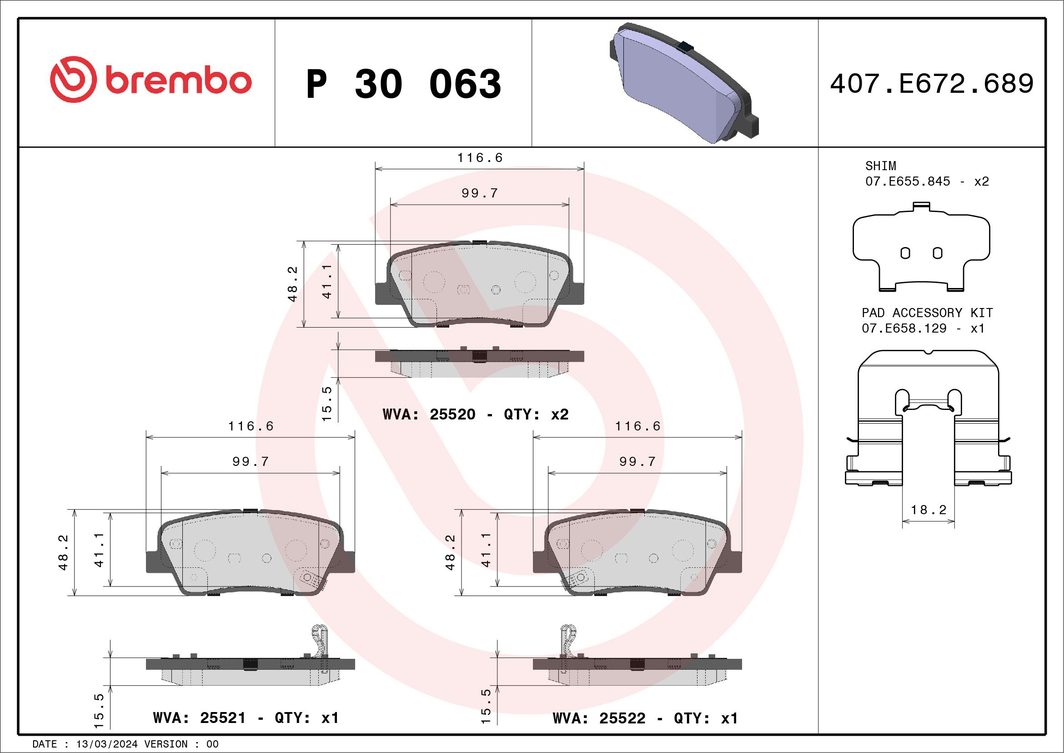 Гальмівні колодки дискові BREMBO P30063 - zapix