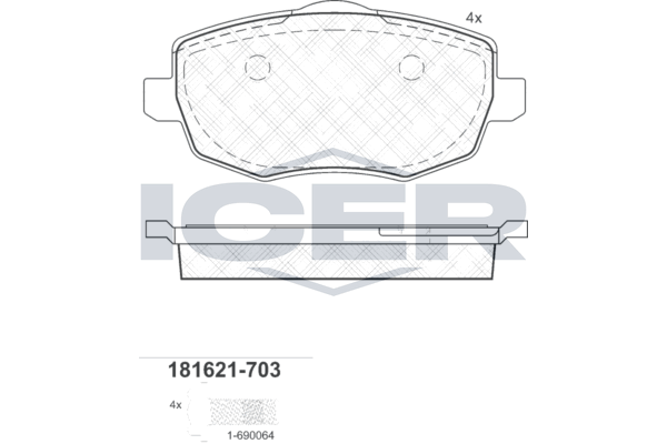 Гальмівні колодки дискові ICER 181621703 - zapix