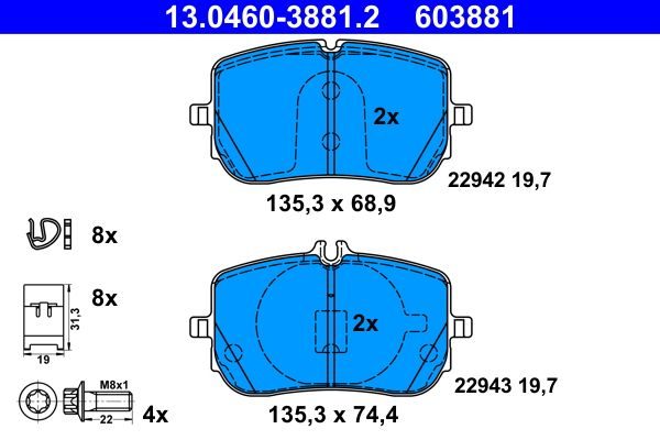 Гальмівні колодки дискові ATE 13046038812 - zapix