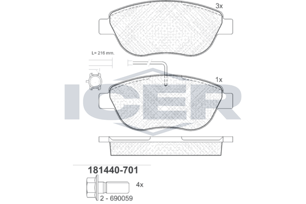 Гальмівні колодки дискові ICER 181440701 - zapix