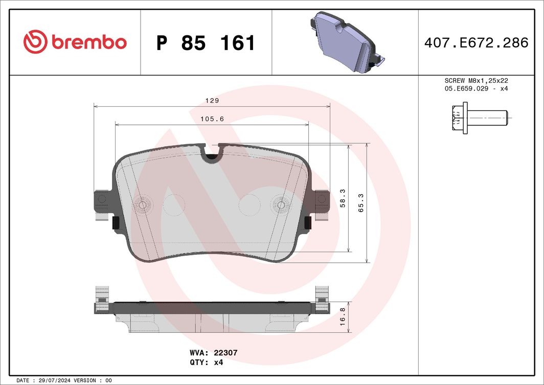 Гальмівні колодки дискові BREMBO P85161 - zapix