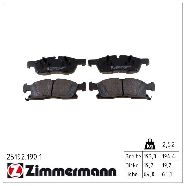 Гальмівні колодки дискові ZIMMERMANN 251921901 - zapix