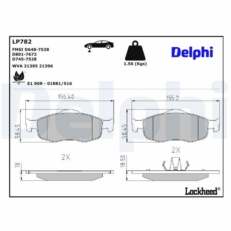 Тормозные колодки дисковые DELPHI LP782